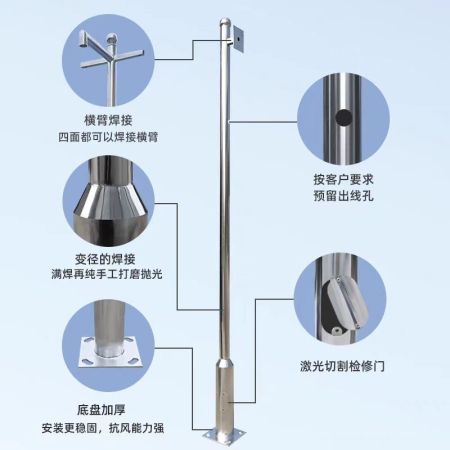 3.5米不銹鋼立桿 直徑114變76一體桿