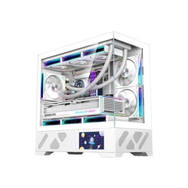 玩嘉 千禧MATX -副屏版 白色 無立柱270度海景房 5.5寸顯示屏，支持自定義屏幕設(shè)置，顯示屏可互換位置，