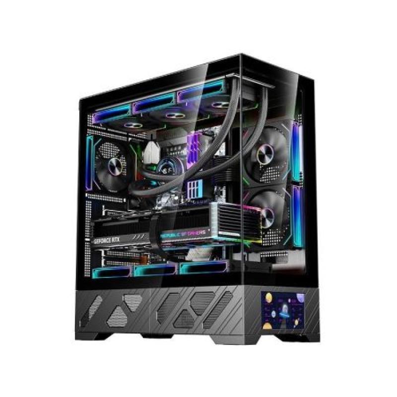 玩嘉 千禧ATX -副屏版 黑色 無立柱270度海景房 5.5寸顯示屏，支持自定義屏幕設(shè)置，顯示屏可互換位置，