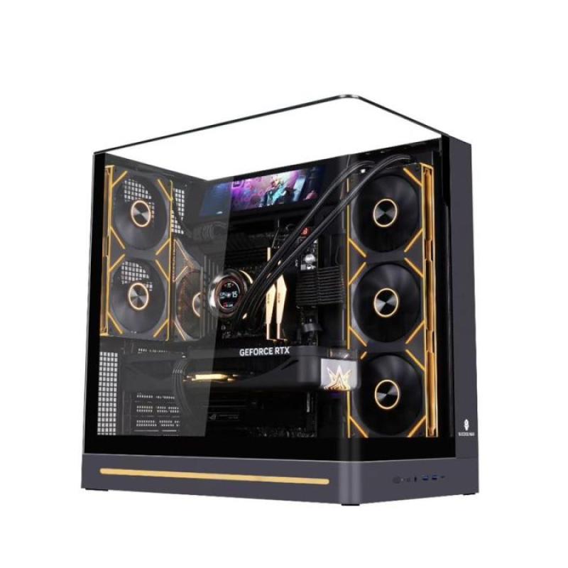 玩嘉 問界PLUS  黑色： 支持：大板+360水冷+長(zhǎng)顯卡，Tvpe-c接口， 一體曲面玻璃，三面?zhèn)韧?，自帶ARGB氛圍燈條，支持添加專用副屏，ATX結(jié)構(gòu)