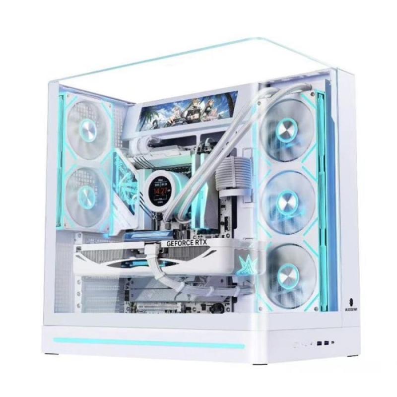玩嘉 問界PLUS  白色： 支持：大板+360水冷+長(zhǎng)顯卡，Tvpe-c接口， 一體曲面玻璃，三面?zhèn)韧福詭RGB氛圍燈條，支持添加專用副屏，ATX結(jié)構(gòu)