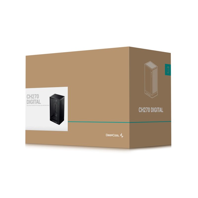 九州風(fēng)神（DEEPCOOL）CH270數(shù)顯黑色機箱 立式桌面電腦機箱智慧屏顯支持MATX背插360水冷機箱