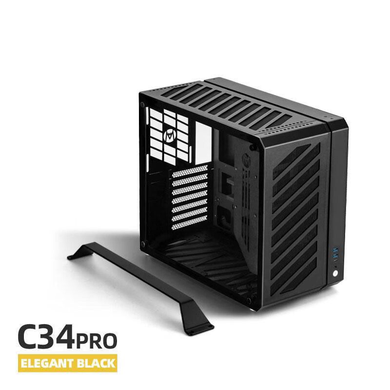 方糖機(jī)械大師酷方C34Pro 典雅黑 小型ATX/EATX主板 側(cè)透便攜鋁合金小機(jī)箱 散熱器限高165mm  顯卡限長≤42cm 支持360水冷