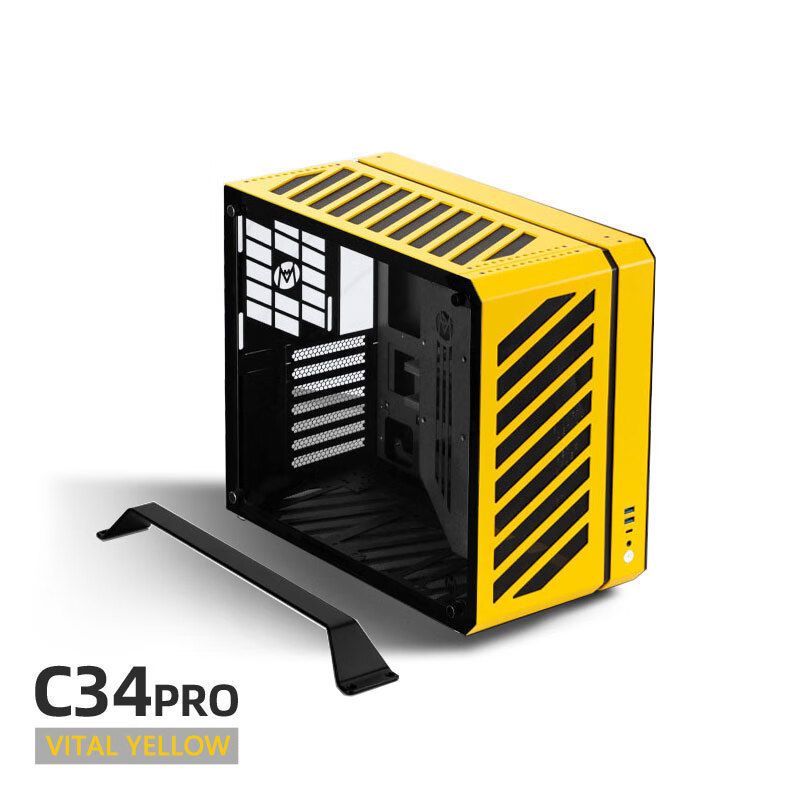 方糖機(jī)械大師酷方C34Pro  活力黃 小型ATX/EATX主板 側(cè)透便攜鋁合金小機(jī)箱 散熱器限高165mm  顯卡限長≤42cm 支持360水冷