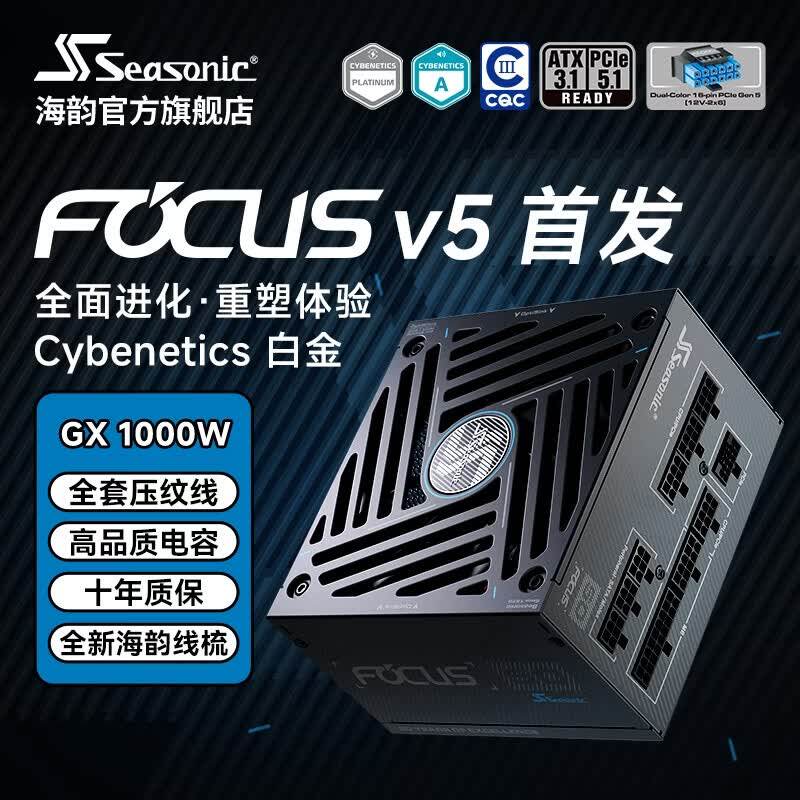 海韻電源 FOCUS V5 GX850W ATX3.1 黑色 全模組主機臺式機電腦電源 Cybenetics白金/全日系電容